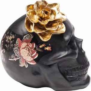 Figurka dekoracyjna FLOWER SKULL - czarny/złoty