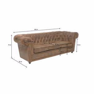 Sofa 3-osobowa z ekoskóry OXFORD VINTAGE - brązowy
