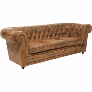 Sofa 3-osobowa z ekoskóry OXFORD VINTAGE - brązowy