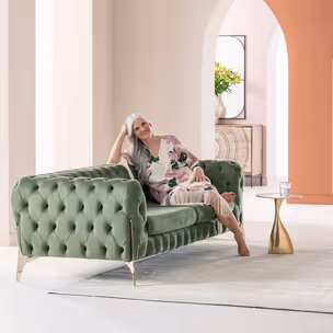 Sofa 3-osobowa welurowa BELLISSIMA - zielony/złoty