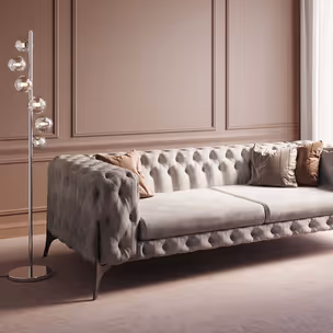 Sofa 3-osobowa welurowa BELLISSIMA - taupe/czarny