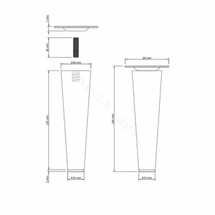 Noga dębowa z blachą montażową - lakier bezbarwny / stożek wys. 15 cm