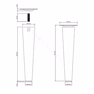 Noga dębowa z blachą montażową ND20 - lakier bezbarwny / stożek wys. 20 cm