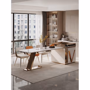 Rozkładany stół z barkiem 180/250x90 - biały/złoty