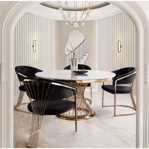 Stół okrągły EMPORIO GOLD 130 cm - biały/złoty