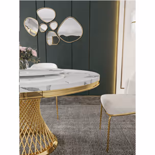 Stół okrągły EMPORIO GOLD 150 cm - biały/złoty