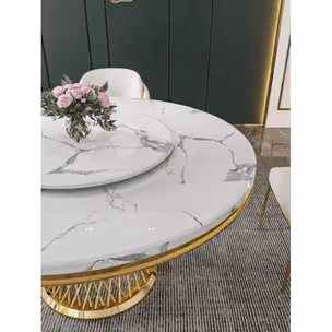 Stół okrągły EMPORIO GOLD 150 cm - biały/złoty