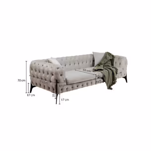 Sofa 2-osobowa welurowa BELLISSIMA - taupe/czarny