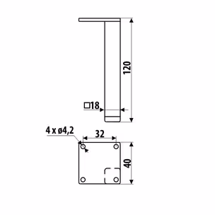 Nóżka meblowa NS45 Czarny Mat H=120 mm Stal / szerokość 18 mm