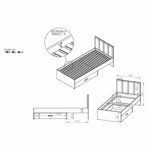 Łóżko z szufladą i stelażem COLT 10 90x200 - dąb craft/czarny