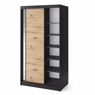 Szafa przesuwna z lustrem ESVILLE 2-drzwiowa - dąb artisan/czarny mat