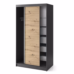 Szafa przesuwna z lustrem ESVILLE 2-drzwiowa - dąb artisan/czarny mat