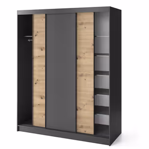 Szafa przesuwna ESVILLE 3-drzwiowa - dąb artisan/czarny mat