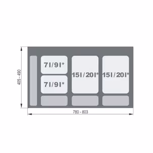 Zestaw 4 pojemników na odpady PRAKTIKO 90cm/30cm - srebrny
