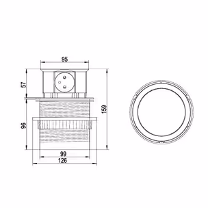ELEKTRIMA RING Przedłużacz biurkowy wpuszczany okrągły 100mm, 4x gniazdo uziemienie metal/tworzywo srebrny