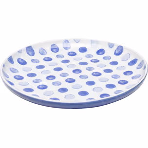 Talerz deserowy PARTITO kropki 22 cm - biały/niebieski