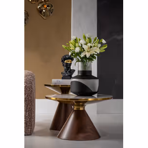 Stolik okrągły CONO CERAMIC 50 - biały/brązowy