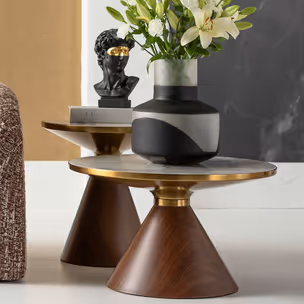 Stolik okrągły CONO CERAMIC 50 - biały/brązowy