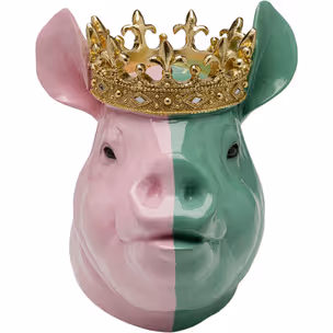 Figurka dekoracyjna CROWNED PIG - różowy/zielony