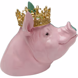Figurka dekoracyjna CROWNED PIG - różowy/zielony