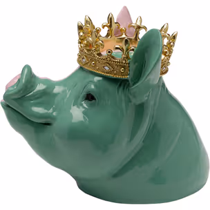 Figurka dekoracyjna CROWNED PIG - różowy/zielony