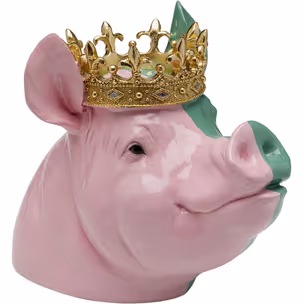 Figurka dekoracyjna CROWNED PIG - różowy/zielony