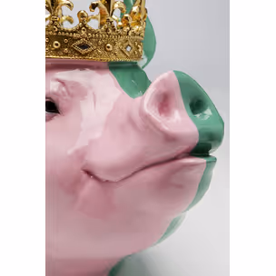 Figurka dekoracyjna CROWNED PIG - różowy/zielony
