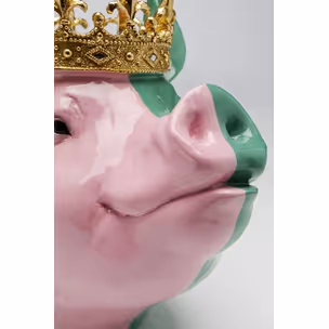 Figurka dekoracyjna CROWNED PIG - różowy/zielony