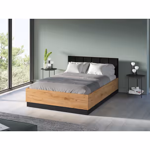 Łóżko URSO 1301 z podnoszonym stelażem, do materaca 140 cm - dąb craft złoty/czarny