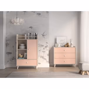 Komoda wysoka MEVEL 04 - beż piaskowy/millenial pink