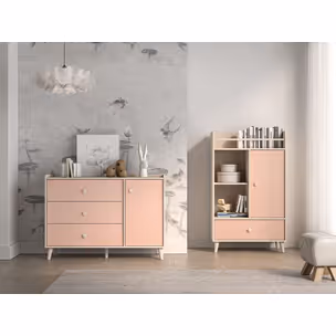 Komoda 1-drzwiowa MEVEL 05 - beż piaskowy/millenial pink