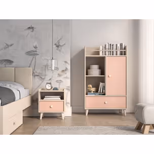 Szafka nocna z szufladą MEVEL 10 - beż piaskowy/millenial pink