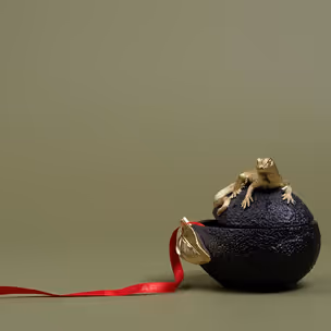 Pojemnik dekoracyjny AVOCADO LIZARD - czarny/złoty