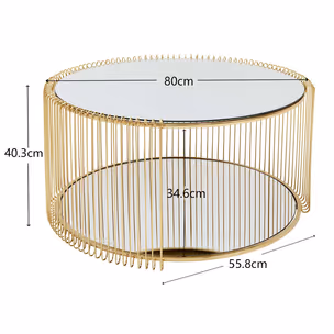 Stolik kawowy okrągły WIRE DOUBLE 80 cm - mosiężny