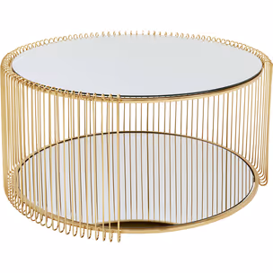 Stolik kawowy okrągły WIRE DOUBLE 80 cm - mosiężny