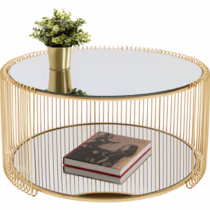 Stolik kawowy okrągły WIRE DOUBLE 80 cm - mosiężny