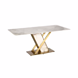 Stół MODIG 180x90 z podstawą w kształcie X - biały marmur/złoty