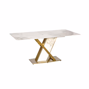 Stół MODIG 180x90 z podstawą w kształcie X - biały marmur/złoty