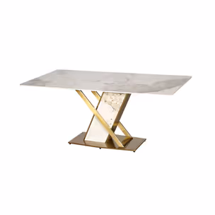 Stół MODIG 180x90 z podstawą w kształcie X - biały marmur/złoty