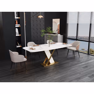 Stół MODIG 180x90 z podstawą w kształcie X - biały marmur/złoty