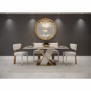 Stół MODIG 180x90 z podstawą w kształcie X - biały marmur/złoty