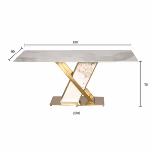 Stół MODIG 180x90 z podstawą w kształcie X - biały marmur/złoty
