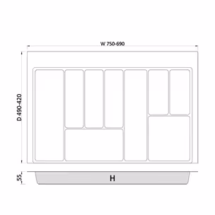 Wkład szufladowy MAX 80 690-750x490 2,0 mm tworzywo sztuczne biały