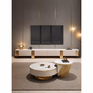 Komoda RTV DIEGO - ecru/złoty