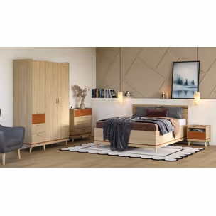 Łóżko z pojemnikiem SCANDI 51 160x200 - dąb olejowany/ceglany