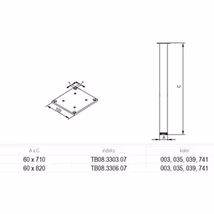Noga meblowa aluminiowa kwadratowa 6 cm / 71 cm - czarny mat