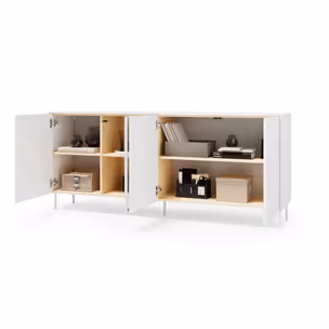 Komoda 4-drzwiowa z oświetleniem LIBA LB-03 195 cm - biały jedwab/dąb vincenza