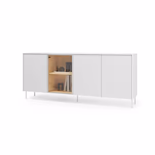 Komoda 4-drzwiowa z oświetleniem LIBA LB-03 195 cm - biały jedwab/dąb vincenza