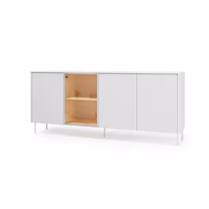 Komoda 4-drzwiowa z oświetleniem LIBA LB-03 195 cm - biały jedwab/dąb vincenza