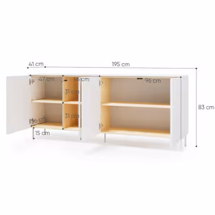 Komoda 4-drzwiowa z oświetleniem LIBA LB-03 195 cm - biały jedwab/dąb vincenza